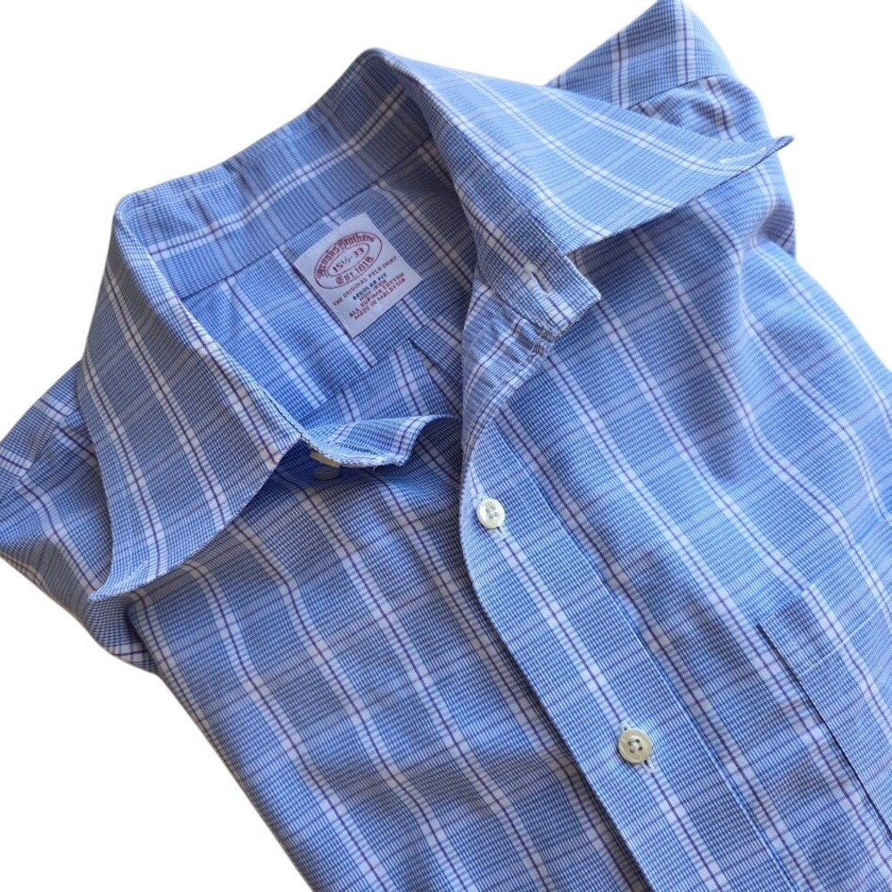 Brooks Brothers Mens Button Down Shirt Blue Plaid Regular Fit Size 15 155